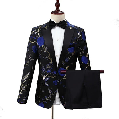 2026 New Exquisite Jacquard Suit Set 2 Pieces For Men Dancing Wear Handsome Classic Peak Lapel Men's Tuxedo Banquet Party Outfit