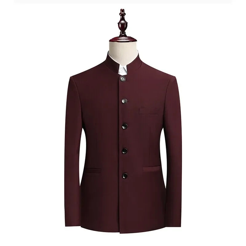 Blazer Men Fashion Gentleman Business Slimming Outdoor Zhongshan Suit Trendy Banquet Host Casual Wedding Stand-up Collar Blazer