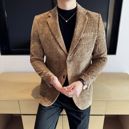 2025 Winter Chenier Thick Suit Jacket for Men Korean Slim Fit Casual Business Men Blazers Wedding Groom Office Social Dress Coat