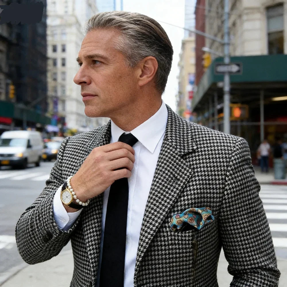 Casual Single Breasted Plaid Suits Blazer Slim Fit Houndstooth Check Wedding Groom Tuxedo Jacket Fashion Men Clothes One Coat