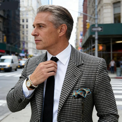 Casual Single Breasted Plaid Suits Blazer Slim Fit Houndstooth Check Wedding Groom Tuxedo Jacket Fashion Men Clothes One Coat