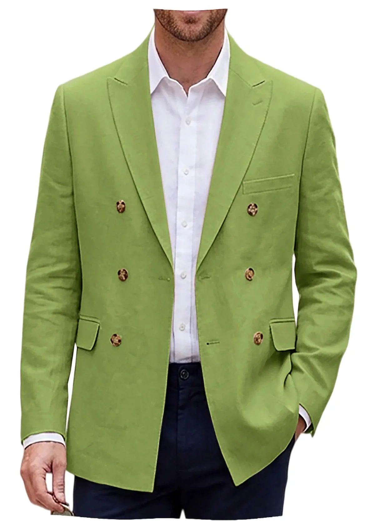 Men's Linen Blazer Notch Lapel Double Breasted Loose Fit Jacket Breathable Lightweight Business Outerwear Coat for Spring Summer