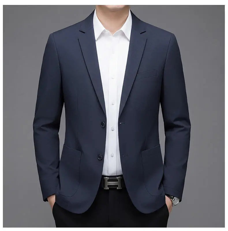 Men's Smart Casual Single-Breasted Collarless Blazer for Spring and Autumn