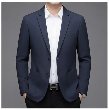 Men's Smart Casual Single-Breasted Collarless Blazer for Spring and Autumn