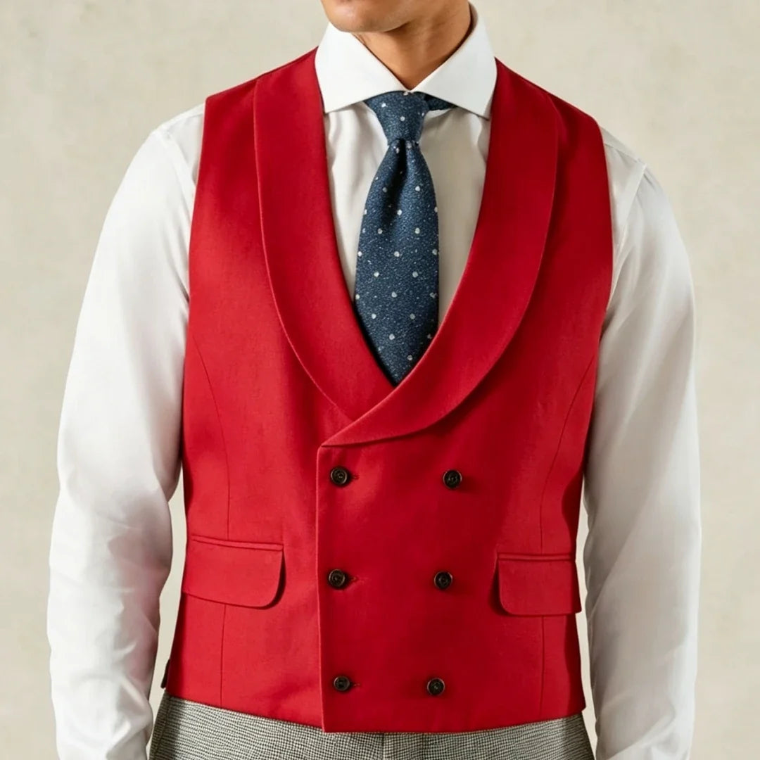 Men's Formal Vest Double-Breasted Lapel Waistcoat Pink Solid for Wedding & Business