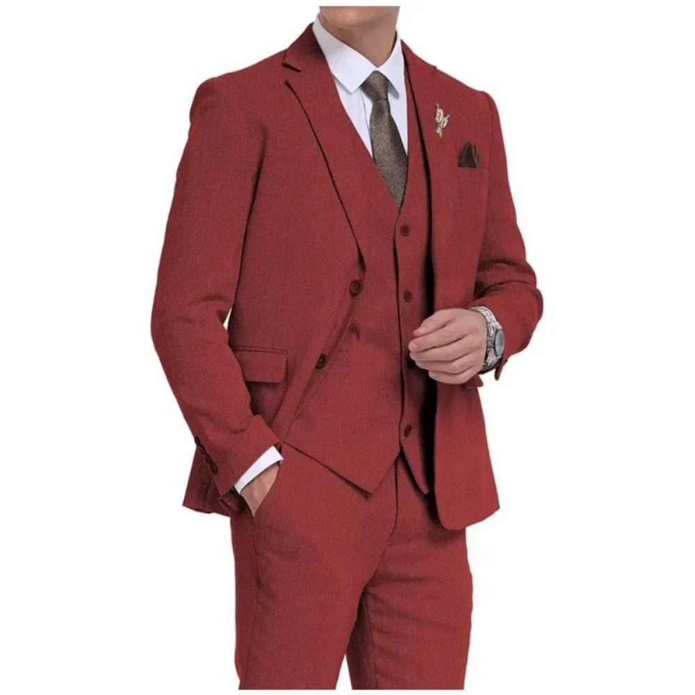 Men 3 Pieces Warm Herringbone Suit Formal Business Tweed Groom Tuxedo for Men Business/Wedding Men's Suit Jacket Vest Pants Set