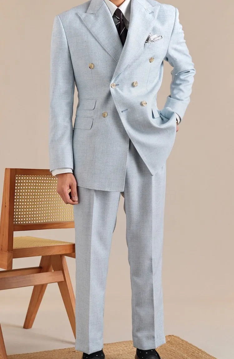 Business Men Work Two Piece Set Double Breasted Blazer Jacket Suit Matching Sets Slim Fit Autumn New Office Man Outfits Suits