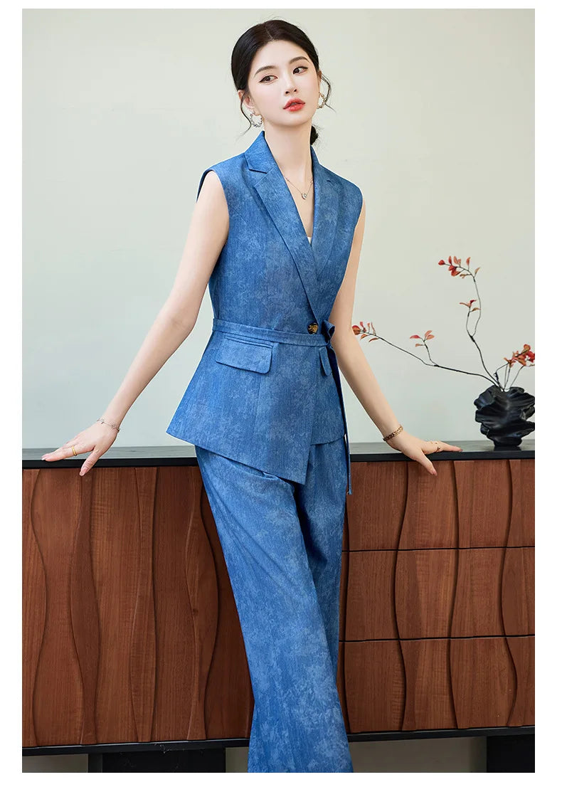 Comfortable 2026 Spring Suit Women's 2 Piece Suit Set Sleeveless Blazer Vest Wide Leg Pants Outfit Casual Office Workwear Dressy