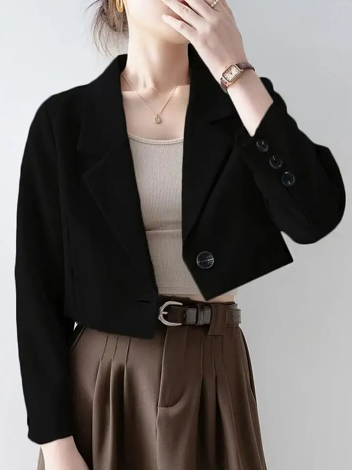 Women Black Gothic Blazer Jacket Korean Style Y2k Gyaru 2000s Vintage Long Sleeve Emo Outerwear Cropped Suit Coat Spring Autumn
