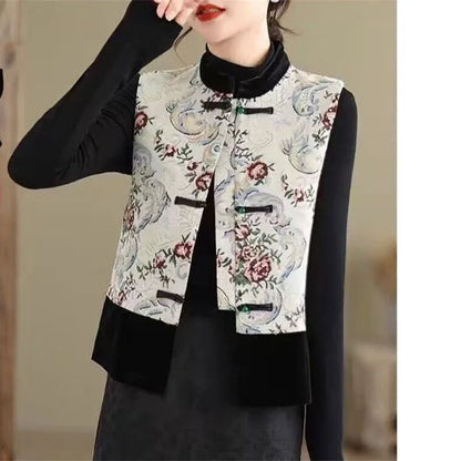 Women Light National Style Button Ink Tang Costume Coat Spring Autumn Female Sleeveless Small Coat Ladies New Chinese Style Vest