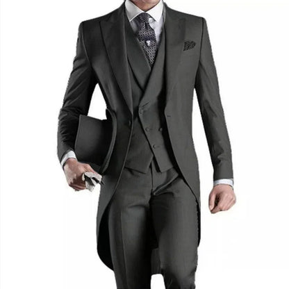 Custom Made White/black/grey/burgundy Tailcoat Men Party Prom Groomsmen Suits For Wedding Tuxedos (Jacket+pants+vest)