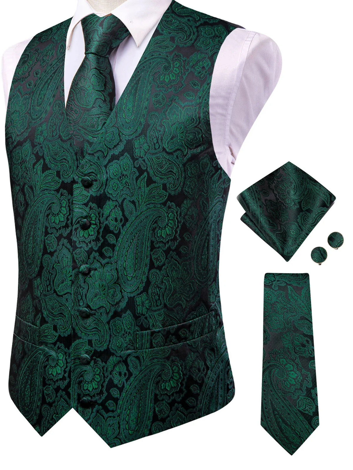 Men's Paisley Waistcoat Set – Single Breasted Vest with Matching Tie for Weddings and Formal Events