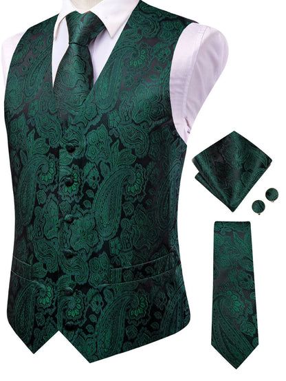 Men's Paisley Waistcoat Set – Single Breasted Vest with Matching Tie for Weddings and Formal Events