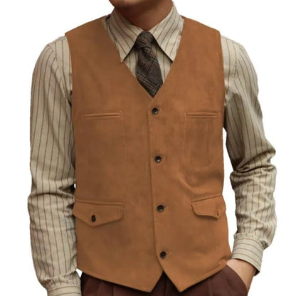 Men Vest Single Button Velvet Waistcoat for Wedding Banquet and Business Formal