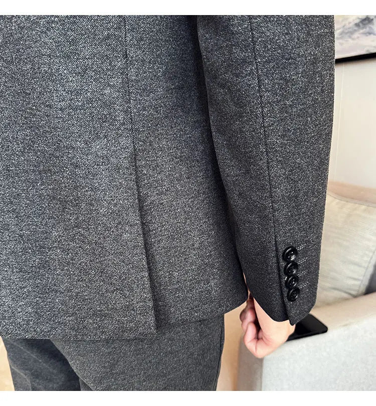 (Jacket+Pant) Autumn Winter Thickened Woolen Suit 2025 New High Quality Slim Business Tuxedo Fashion Wedding Social Suits
