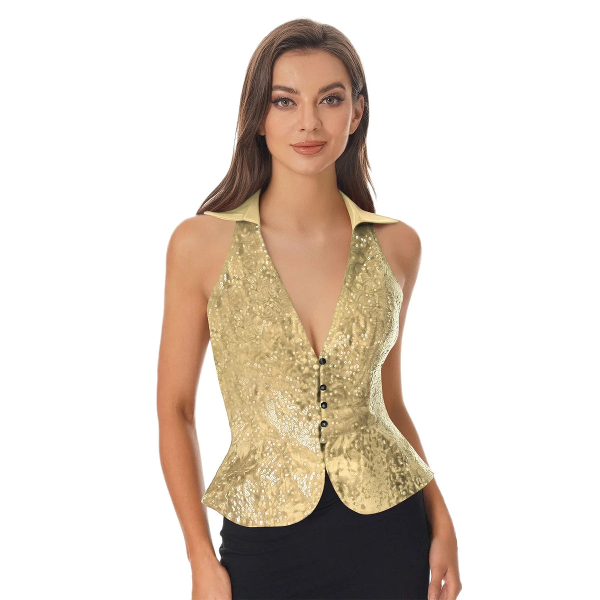 Women's Vest Dressy Party Tops Sequins Waistcoat Sparkly Sleeveless Vests Rave Music Festival Nightclub Jazz Dance Cosutme
