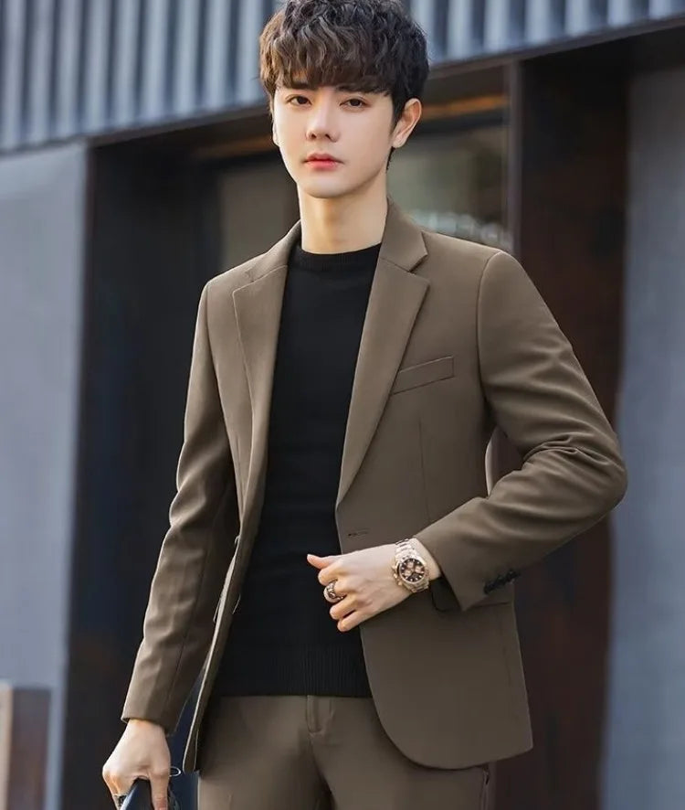 2026 Men's Korean Style Loose Retro Casual Blazer Spring Autumn Versatile Trendy Suit Jacket