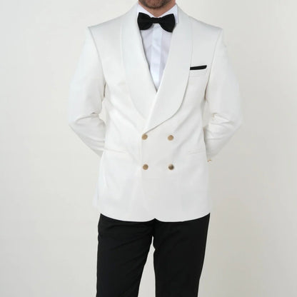 Men Suit 2 Pieces White Black With Lapel Gold Double Button For Wedding Business Banquet Party Office Daily Work Jacket Pants