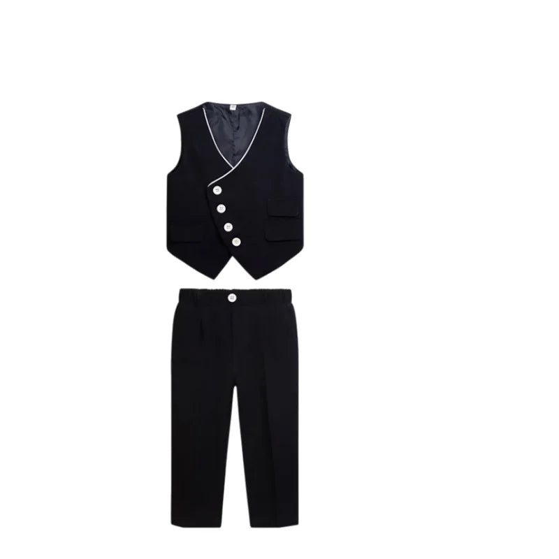 Kids 4Pieces Cerenmony Suit Set With Jacket Vest Pants Bowite Flower Boys Wedding Dress Children Birthday Photography Outfit