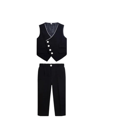 Kids 4Pieces Cerenmony Suit Set With Jacket Vest Pants Bowite Flower Boys Wedding Dress Children Birthday Photography Outfit