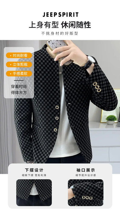 Blazer Fashionable Outdoor Travel Trend Gentleman Youthful Wedding Versatile Host Casual Korean Style Checkered Men's Blazer