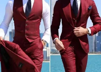 Business Suits 3 Pcs Fashion Men Leisure Boutique Solid Color Wedding Suit Formal Groom Tuxedos Set Dress Blazer Vest Pant
