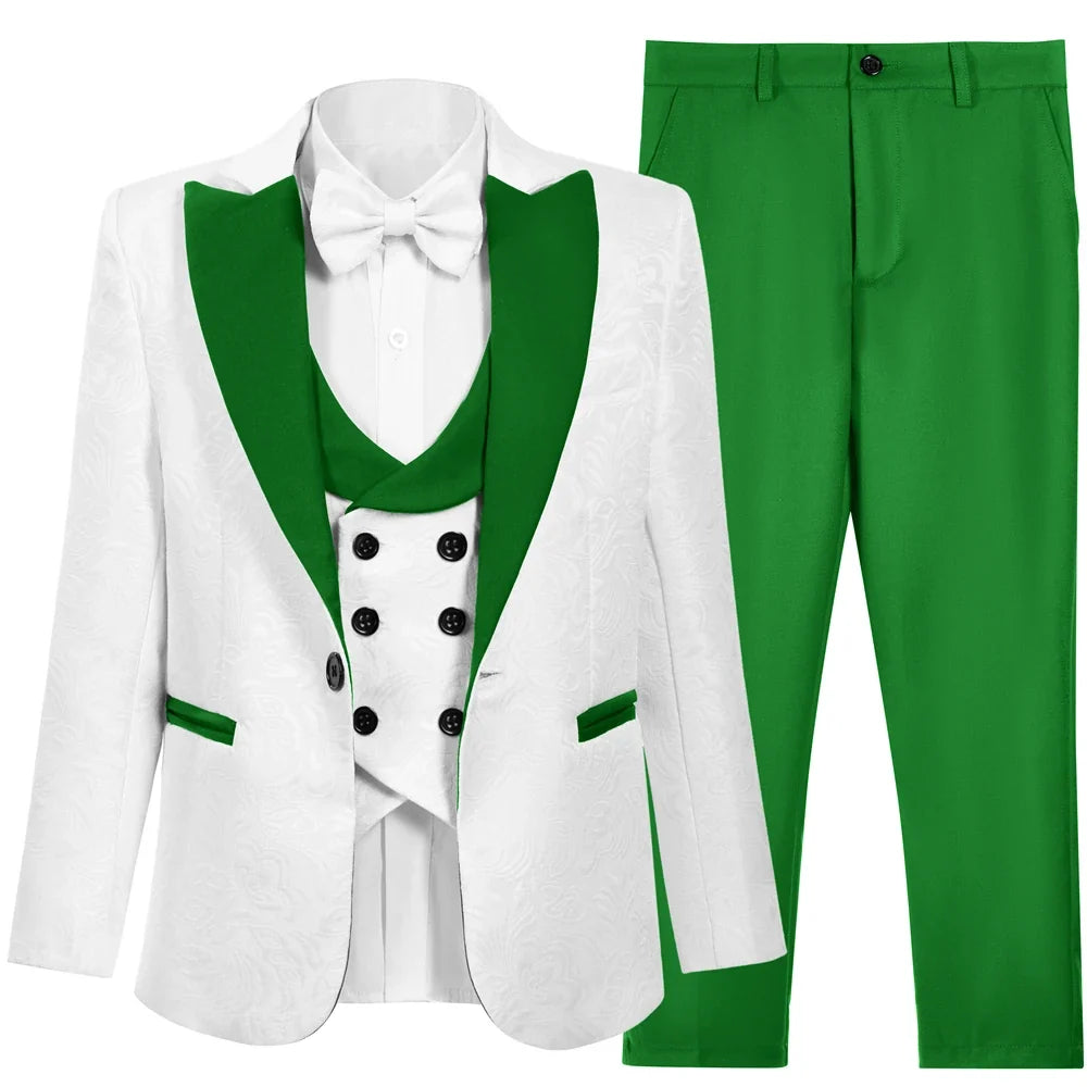 Boys Suit Set 4 Piece Kids Formal Tuxedo Paisley Blazer Vest Pants for Wedding