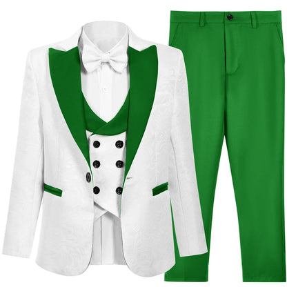 Boys Suit Set 4 Piece Kids Formal Tuxedo Paisley Blazer Vest Pants for Wedding