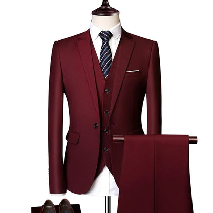 Men's Three-Piece Suit – Slim Fit Wedding & Business Formal Suit with Vest and Trousers