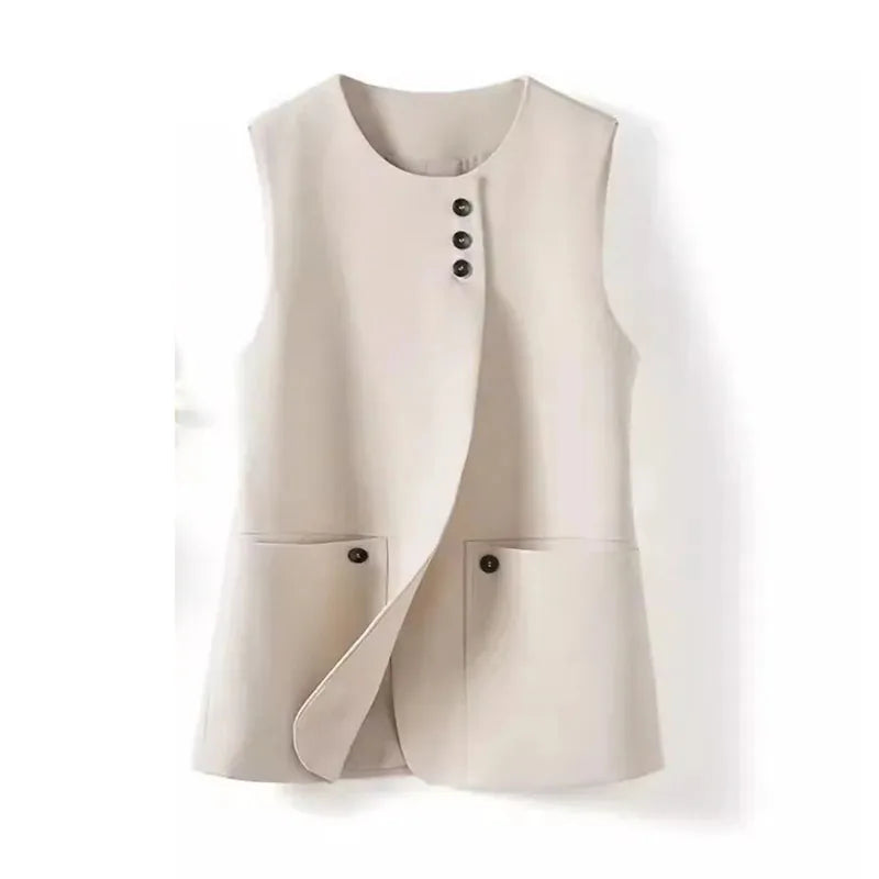 Ladies Casual Fashion Blazers Vest Coat Spring Autumn Female Cardigan Sleeveless Jacket Korean Women With Lining Suit Waistcoat