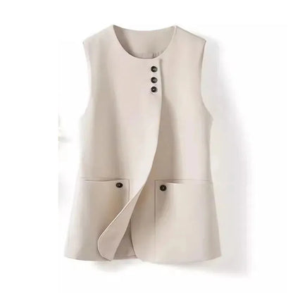 Ladies Casual Fashion Blazers Vest Coat Spring Autumn Female Cardigan Sleeveless Jacket Korean Women With Lining Suit Waistcoat