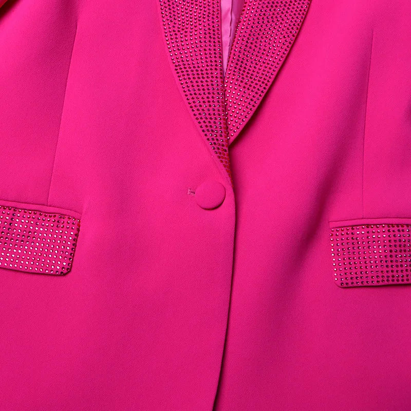 Spring Autumn New Women Blazer Turn-down Collar Studded Diamonds Single Button Cuff Spliced Feather Luxury Ins Coat HK16316