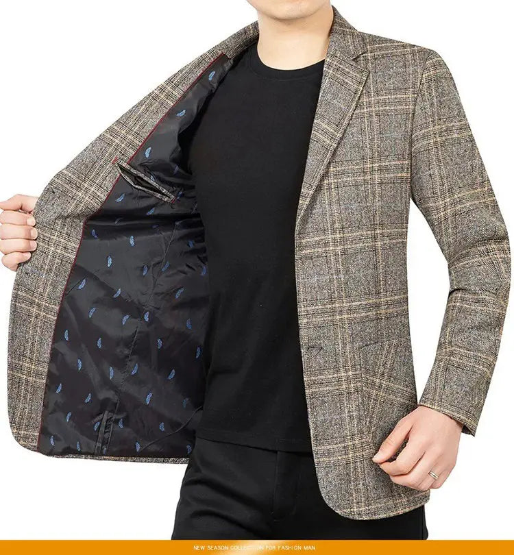 2026 Blazer Men's Fashionable Business Banquet Dance Singer Plaid Fitted Casual Trendy Wedding Banquet Dress Performance Blazer