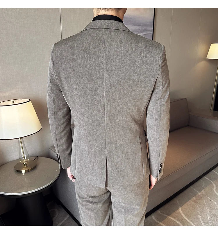 High-quality, fashionable, stylish and versatile British and Korean style slim-fit men's casual solid-color business suit three-