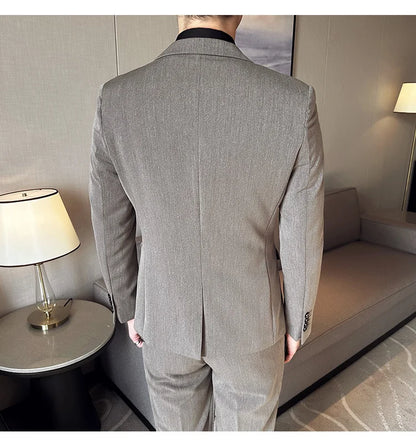 High-quality, fashionable, stylish and versatile British and Korean style slim-fit men's casual solid-color business suit three-