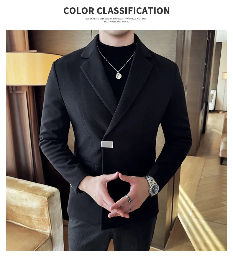 2024 Autumn Winter Men Blazers British Style Woolen Suit Jacket for Men's Business Casual Blazers Wedding Froom Dress Caots