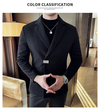 2024 Autumn Winter Men Blazers British Style Woolen Suit Jacket for Men's Business Casual Blazers Wedding Froom Dress Caots