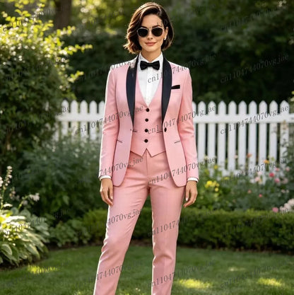 Black Collar Pink Formal Business Women Suit Wedding Party Prom Ladies Mother Girl Tuxedos 3 Piece Set Blazer Vest Pants