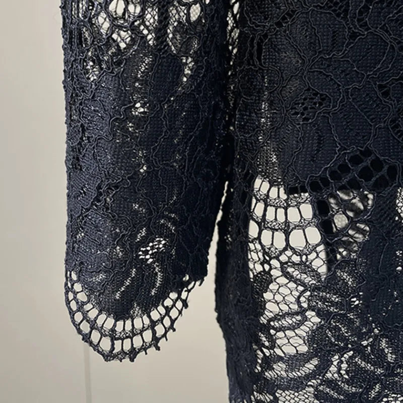Black Lace Long Sleeve Open Front Casual Party Outerwear Single Breasted Women New Autumn 2026 hot-Selling CPG5745