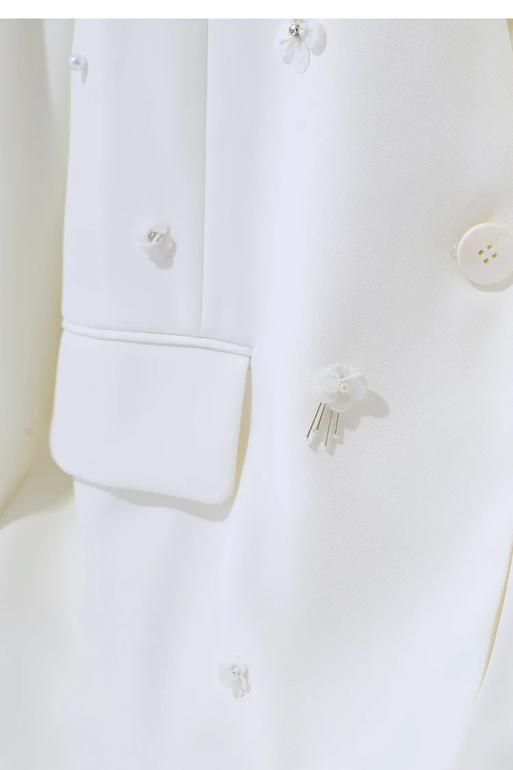 Women's Jacket 2026 Autumn New Elegant Commuter Beaded Flower Chiffon Streamer Tie Blazers Solid Loose V-Neck Top 12641078