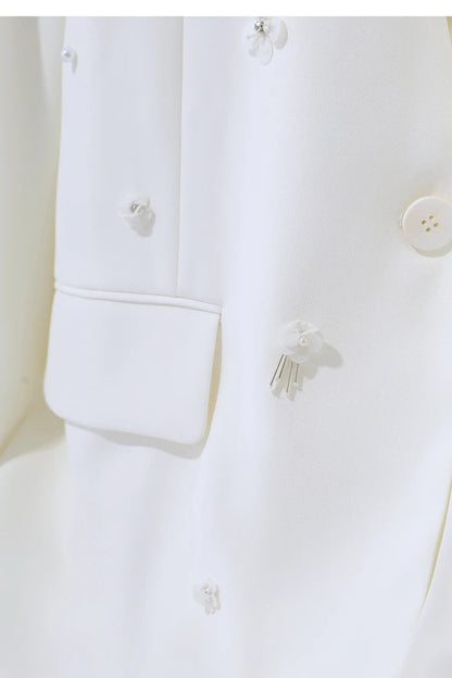 Women's Jacket 2026 Autumn New Elegant Commuter Beaded Flower Chiffon Streamer Tie Blazers Solid Loose V-Neck Top 12641078