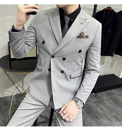 Men's Double-Breasted 2-Piece Suit – Slim Fit, Formal Business & Wedding