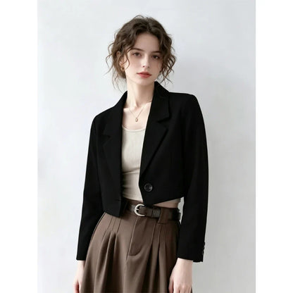 Women Black Gothic Blazer Jacket Korean Style Y2k Gyaru 2000s Vintage Long Sleeve Emo Outerwear Cropped Suit Coat Spring Autumn