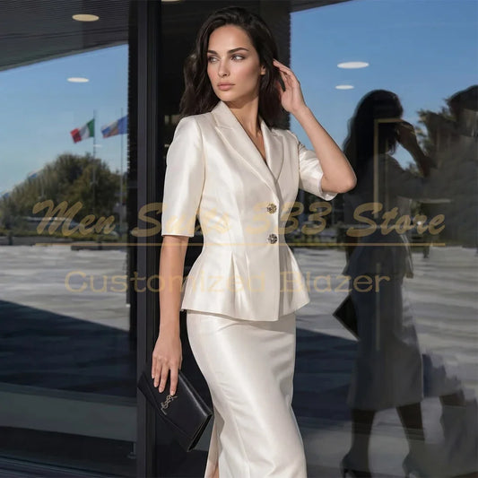 Elegant Women's Suits Dresses Luxury Single Breasted Peak Lapel Skirts Outfits High Quality 2 Piece Office Lady Clothing
