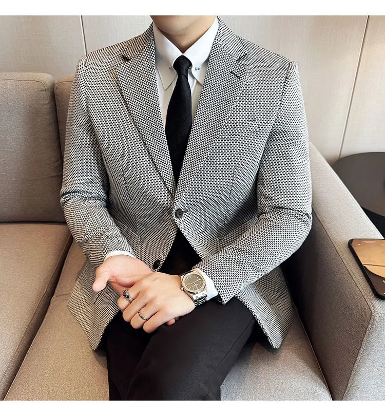 New Lmitation Linen Woven Slim Fit Suit Jacket Men Fashion Casual Business Blazers Wedding Social Party Dress Coats 4XL-M