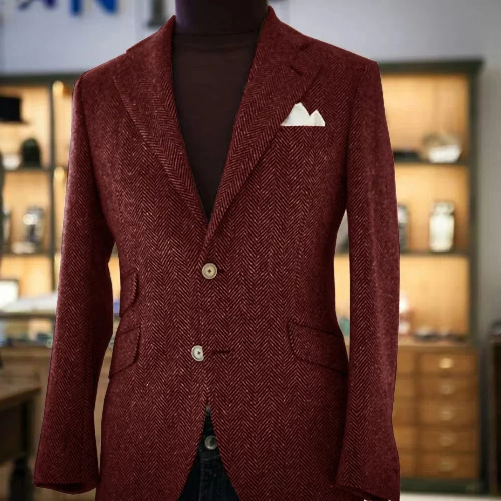 Men's Herringbone Slim Fit Suit Jacket Single Breasted Business Blazer Casual Fashion Outerwear Comfortable Elegant Mens