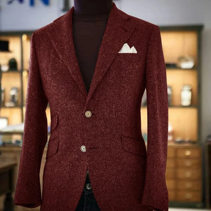 Men's Herringbone Slim Fit Suit Jacket Single Breasted Business Blazer Casual Fashion Outerwear Comfortable Elegant Mens