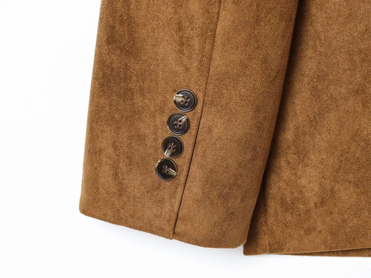 Spring Autumn New Women's Blazer Notched Collar Single Breasted Faux Suede American Retro Office Lady Elegant Coats HK15865