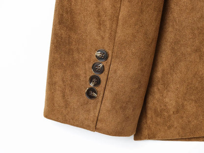 Spring Autumn New Women's Blazer Notched Collar Single Breasted Faux Suede American Retro Office Lady Elegant Coats HK15865