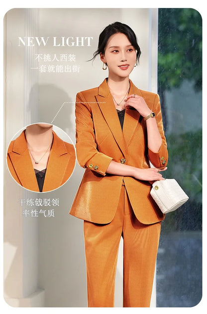 Office Ladies Formal Pant Suit 2 Piece Set Women Green Khaki Red Female Long Sleeve Business Work Wear Blazer Jacket And Trouser